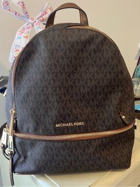 Michael Kors Brown and Gold MK Logo Small Backpack
